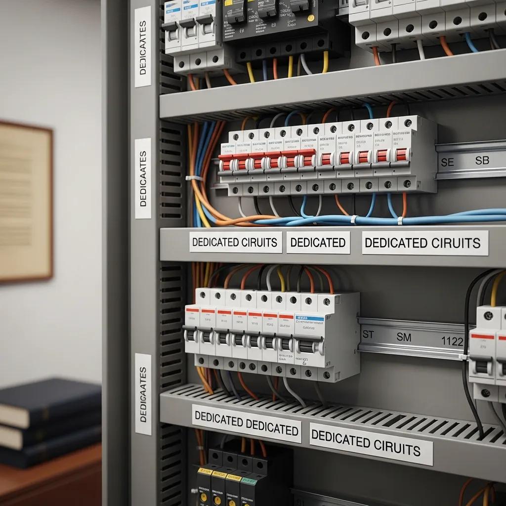 Organized electrical panel and wiring in a law office supporting reliable operations