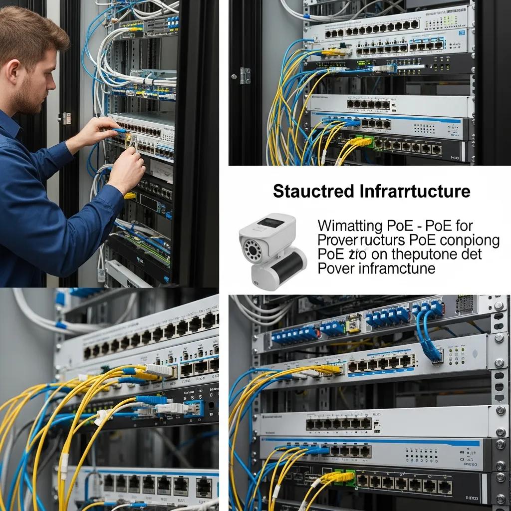 Technician working on network infrastructure for IP camera systems